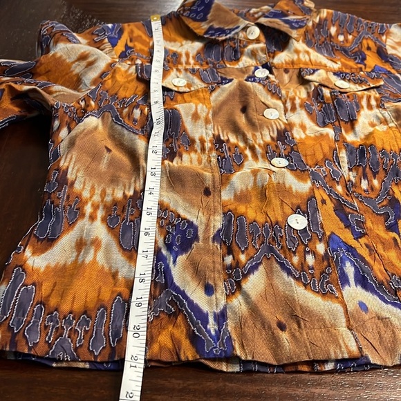Ruby Rd. | Southwest Print Button Down Artsy Tab Sleeve Burnout Top | Size 12 P - Picture 10 of 11